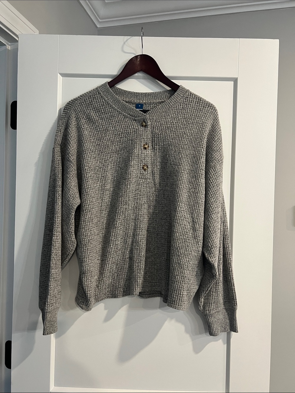 Old Navy Gray Waffle-Knit Henley Sweater NWT